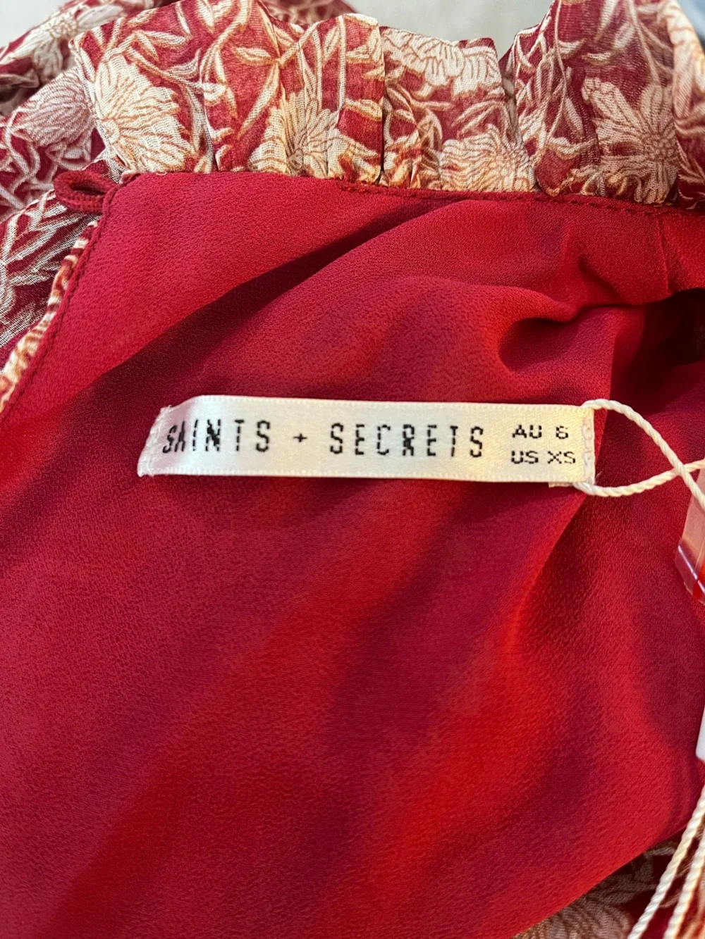 NWT Saints and Secrets Floral Boho Prairie Long Sleeve Midi Dress in Wine XS